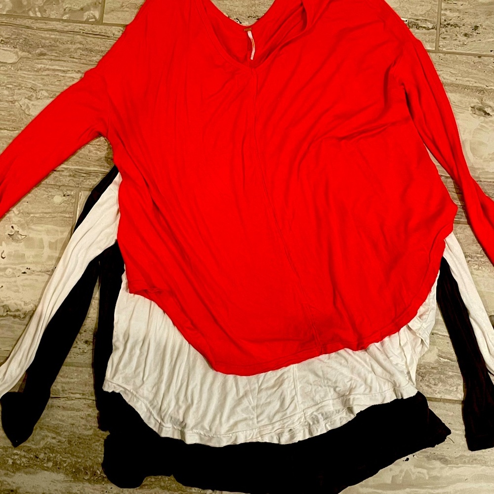 3 free people tunics with ribbed sleeves and rounded hem- small